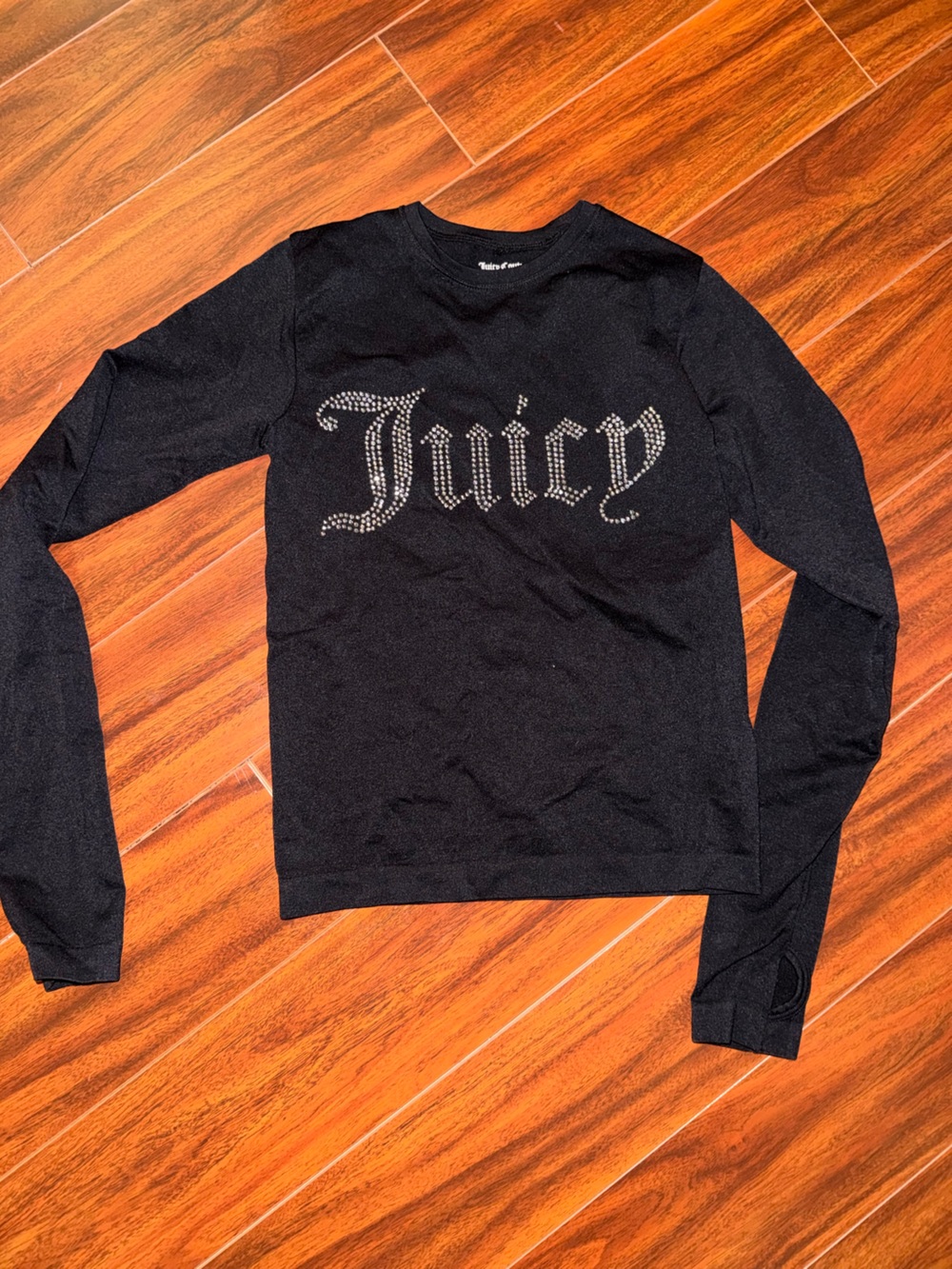 Juicy Couture Black Long Sleeve Tee with Jeweled 'Juicy' Logo